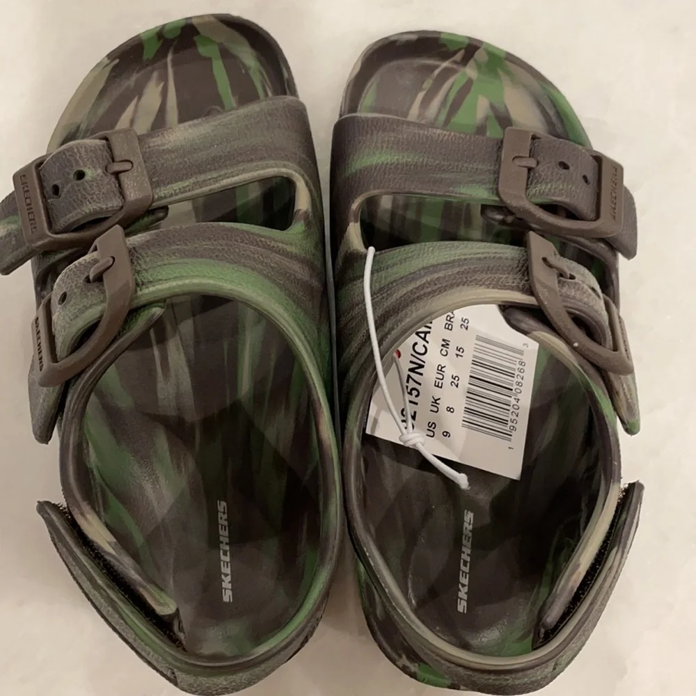 Skechers Boys Camo Watercolor Brown Green Sandals